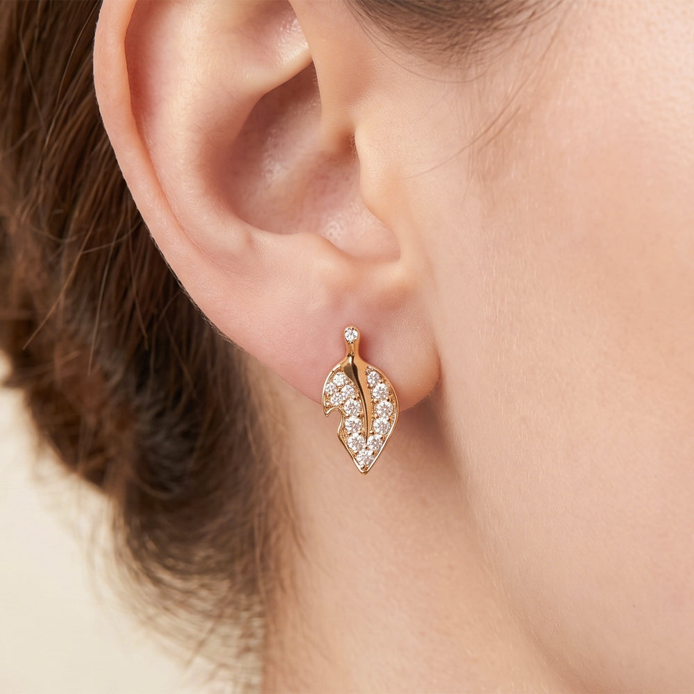 Diamond Leaf Stud Earrings