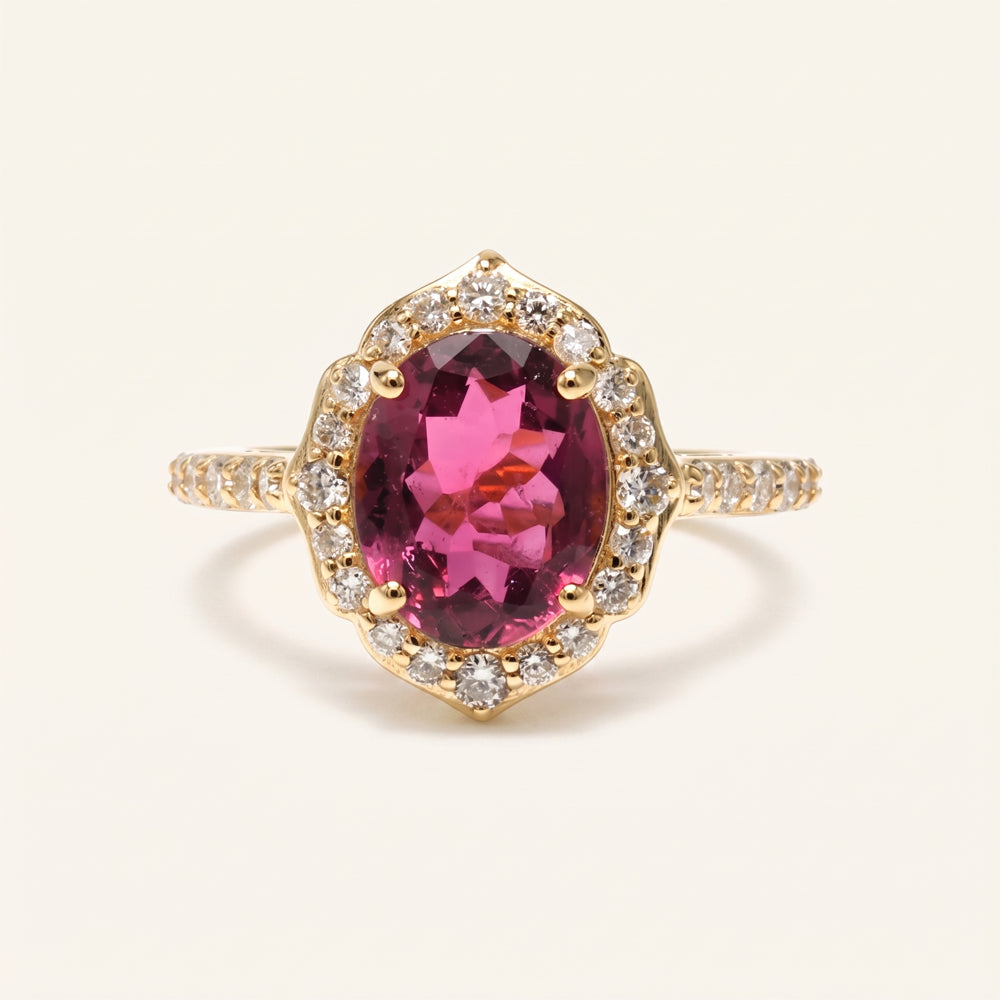 Rubellite Diamond Halo Engagement Ring