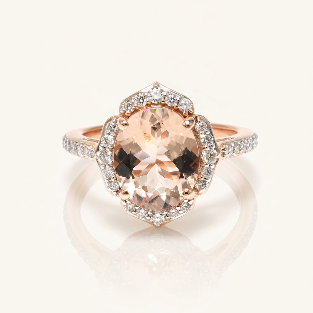 Morganite Diamond Halo Engagement Ring