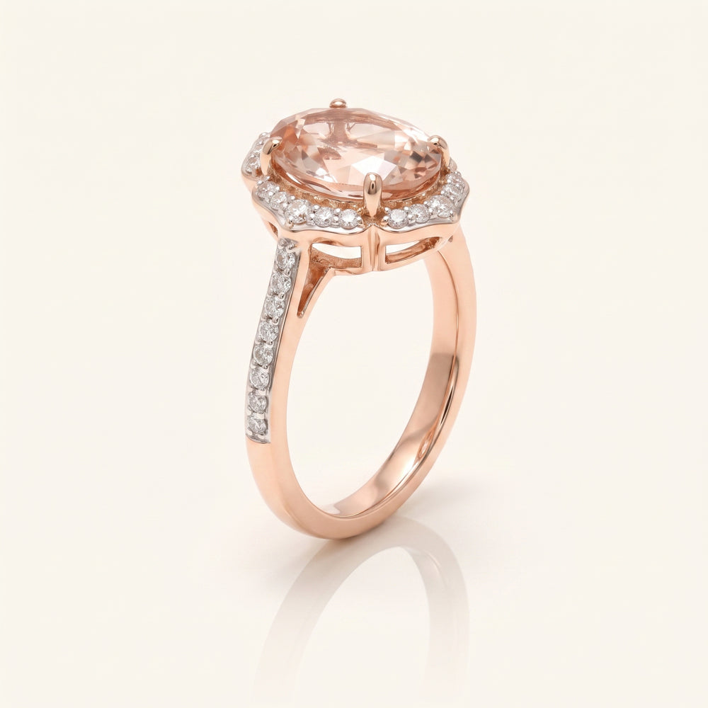 Morganite Diamond Halo Engagement Ring