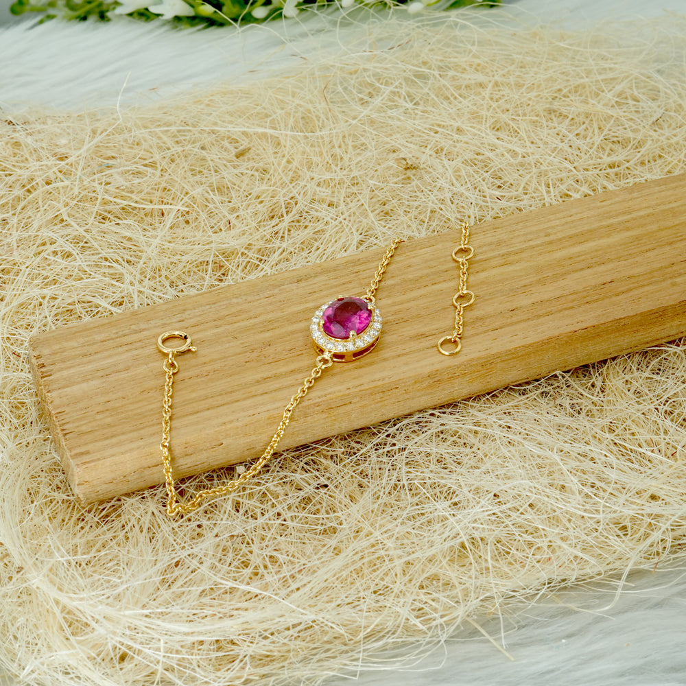 Rubellite Diamond Halo Bracelet