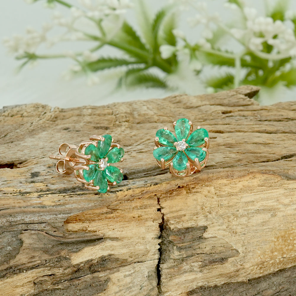 Emerald Floral Stud Earrings