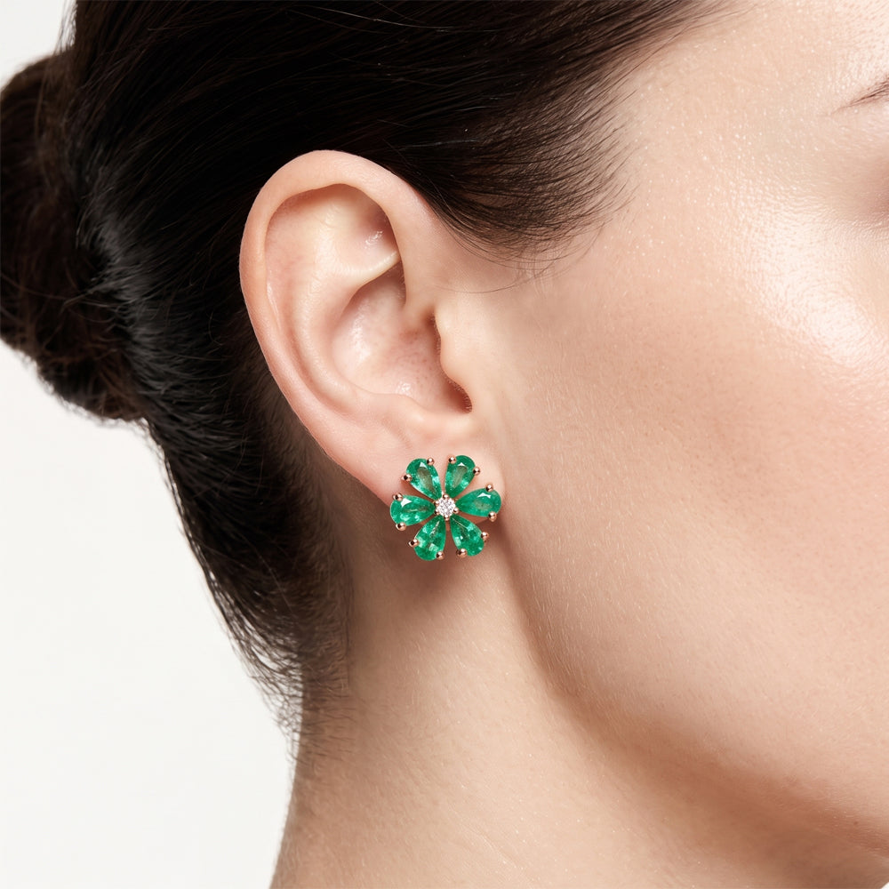 Emerald Floral Stud Earrings