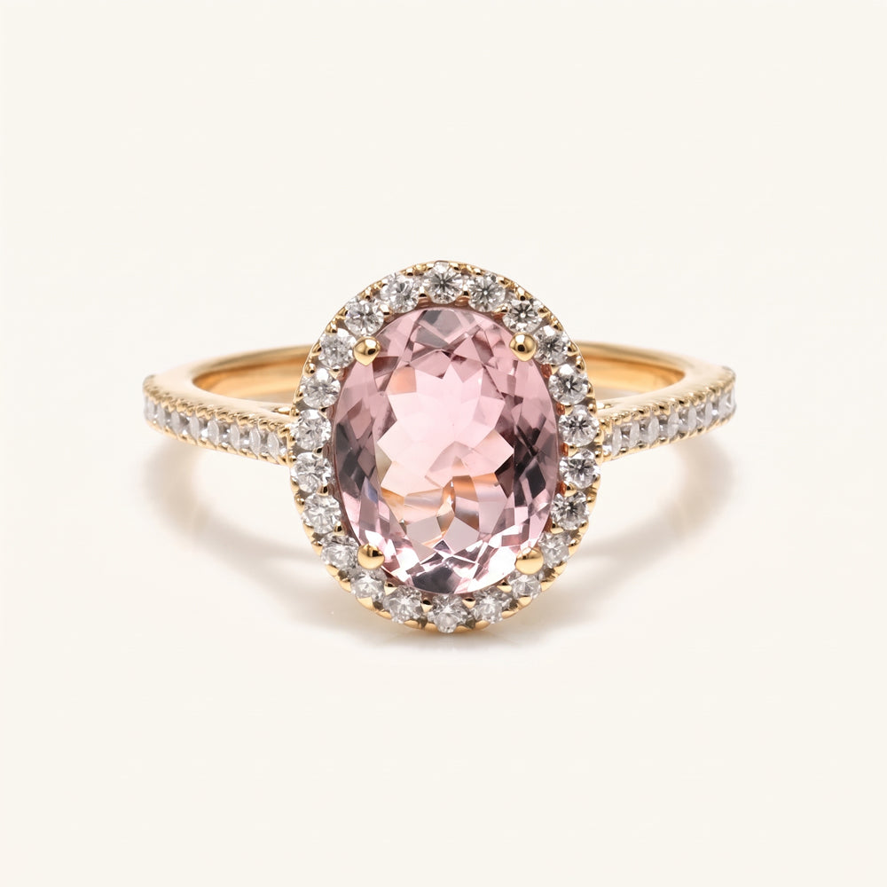 Pink Tourmaline Moissanite Halo Engagement Ring