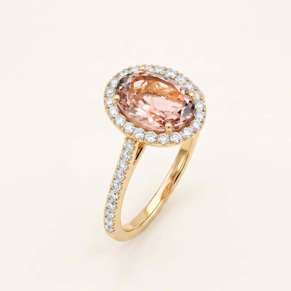 Pink Tourmaline Moissanite Halo Engagement Ring