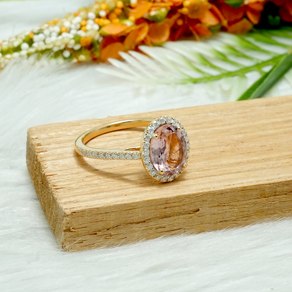 Pink Tourmaline Moissanite Halo Engagement Ring