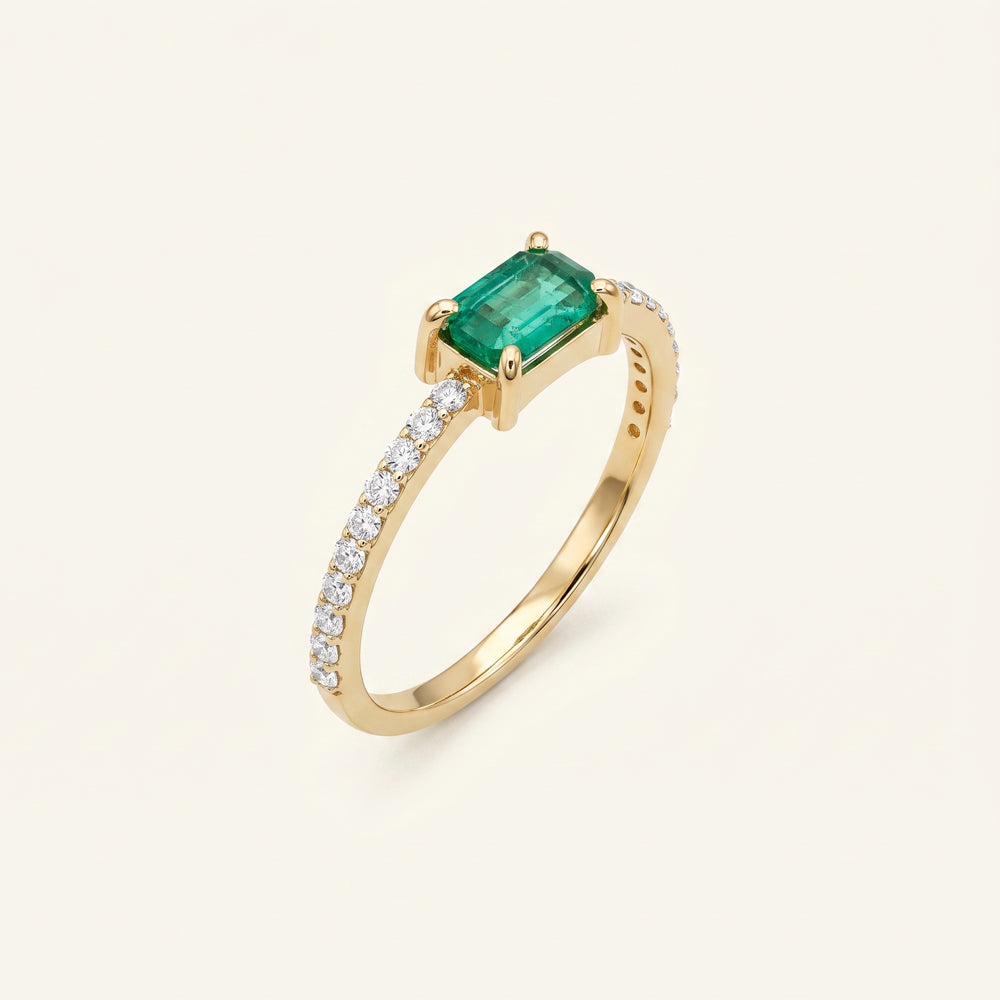 Emerald Moissanite Engagement Ring