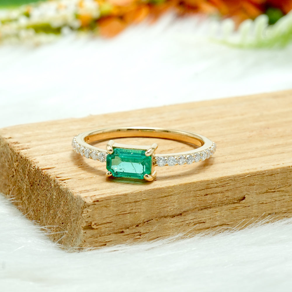 Emerald Moissanite Engagement Ring