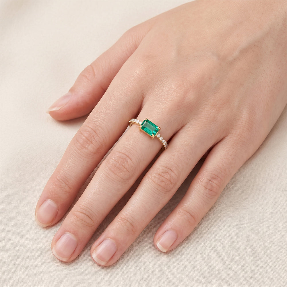 Emerald Moissanite Engagement Ring