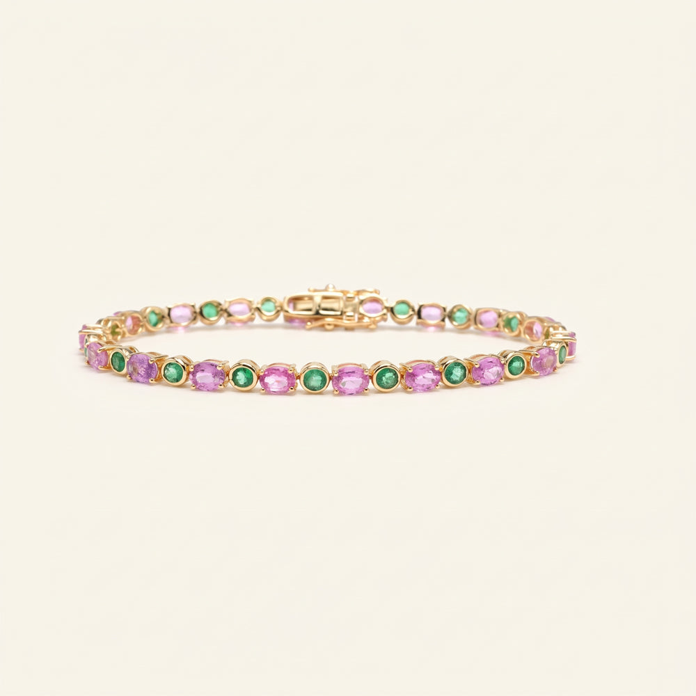 Emerald Pink Sapphire Tennis Bracelet