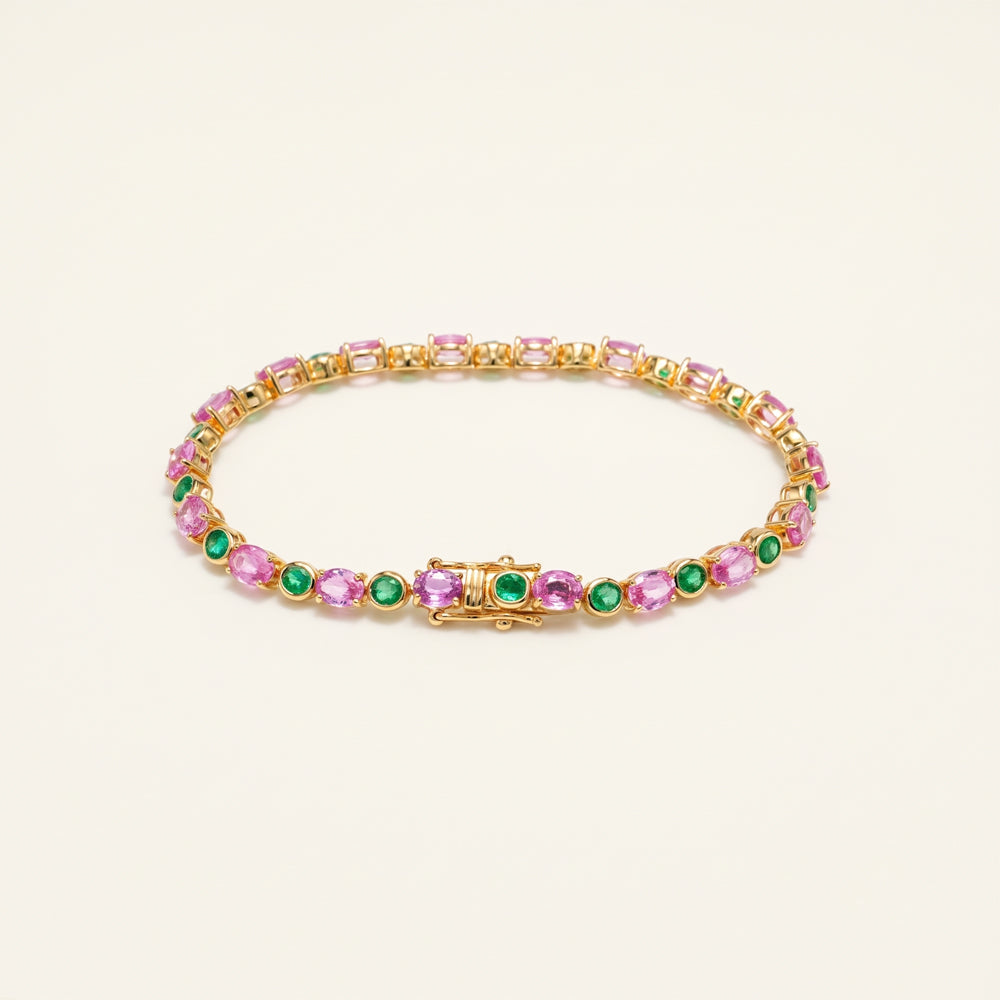 Emerald Pink Sapphire Tennis Bracelet