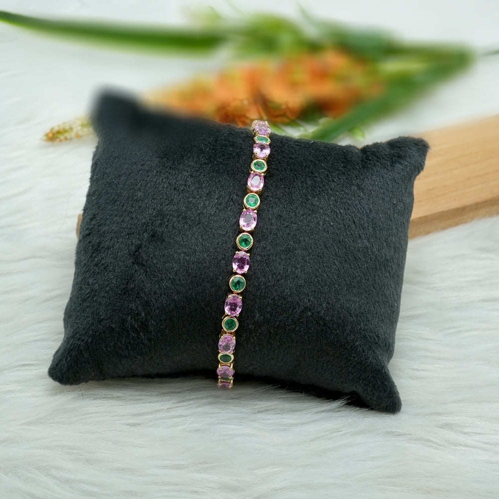 Emerald Pink Sapphire Tennis Bracelet
