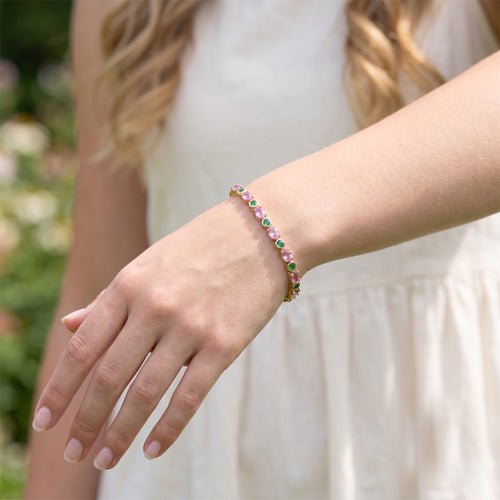 Emerald Pink Sapphire Tennis Bracelet