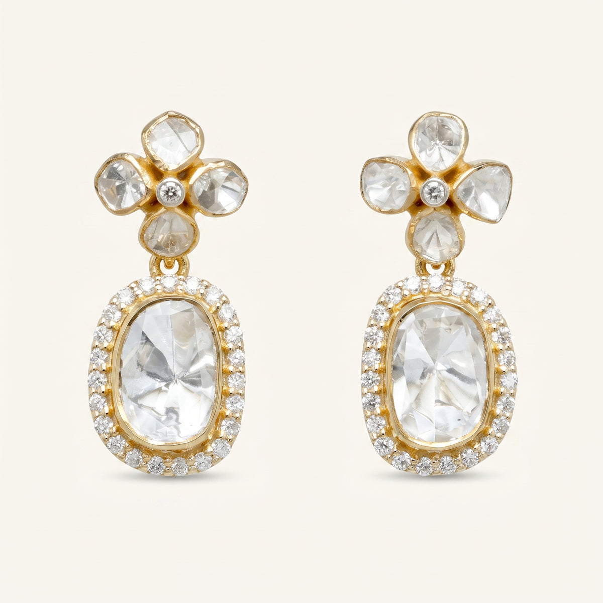 Lab Grown Diamond Polki Floral Drop Earrings