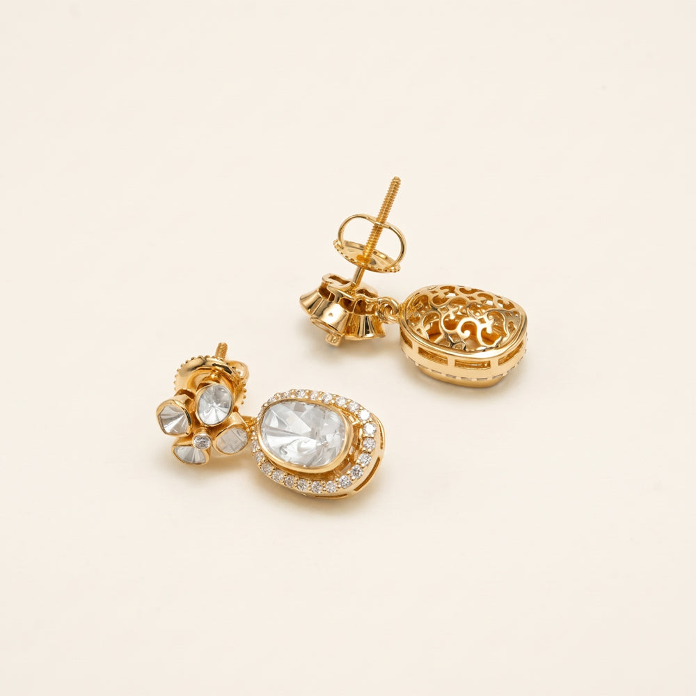 Lab Grown Diamond Polki Floral Drop Earrings