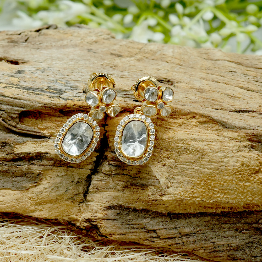 Lab Grown Diamond Polki Floral Drop Earrings