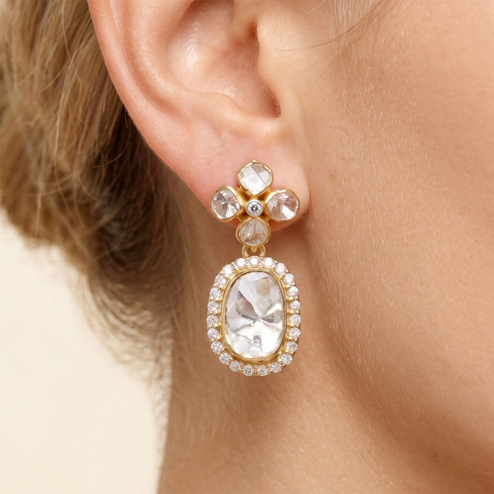 Lab Grown Diamond Polki Floral Drop Earrings