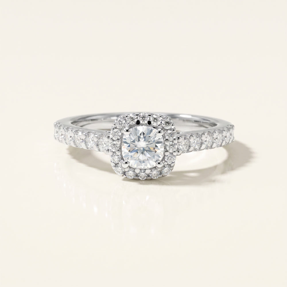 Cushion Moissanite Halo Engagement Ring
