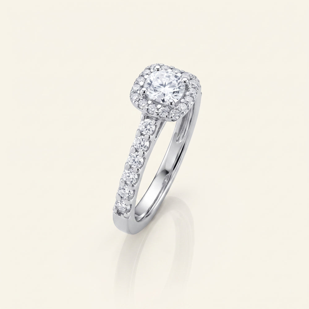 Cushion Moissanite Halo Engagement Ring