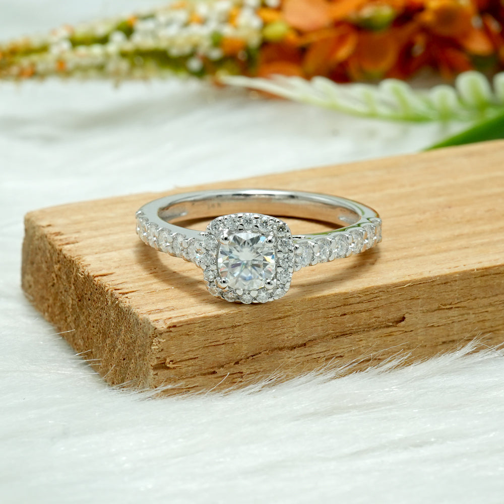 Cushion Moissanite Halo Engagement Ring