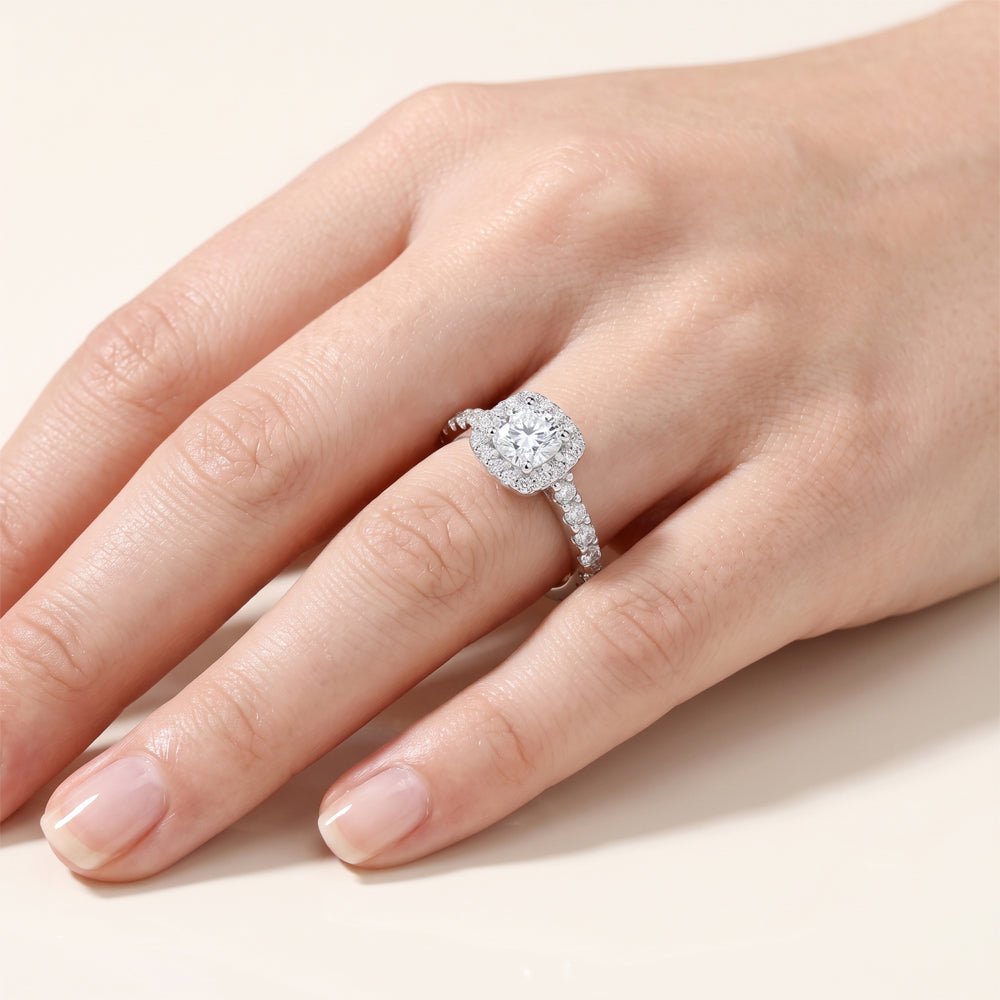 Cushion Moissanite Halo Engagement Ring