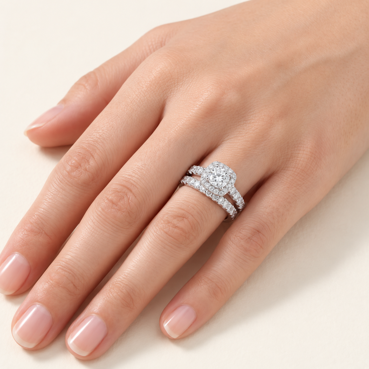 Cushion Moissanite Halo Engagement Ring