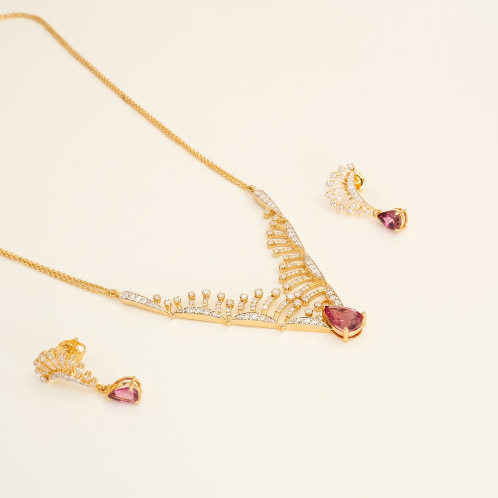 Tourmaline & Lab Grown Diamond Necklace Earring Set