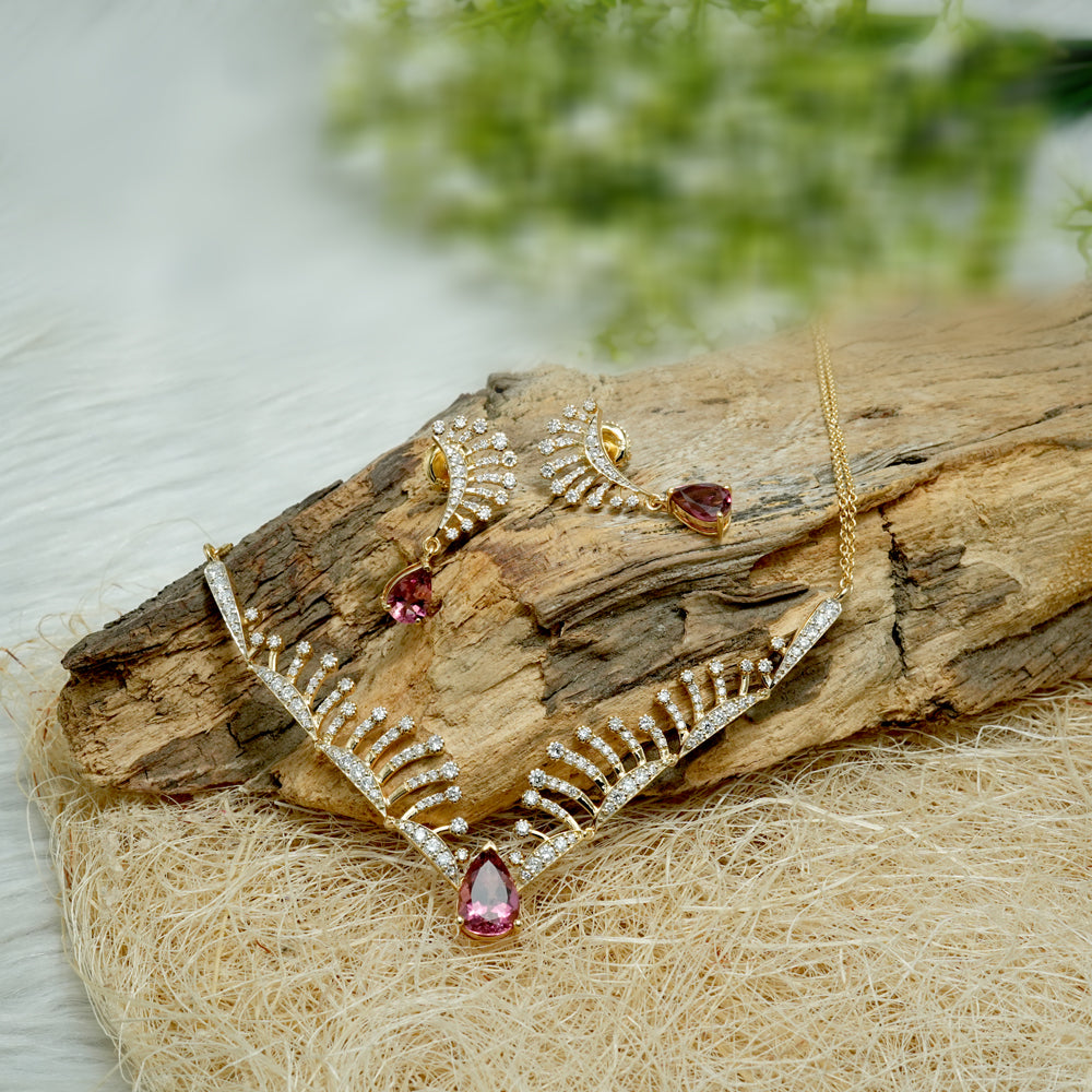 Tourmaline & Lab Grown Diamond Necklace Earring Set