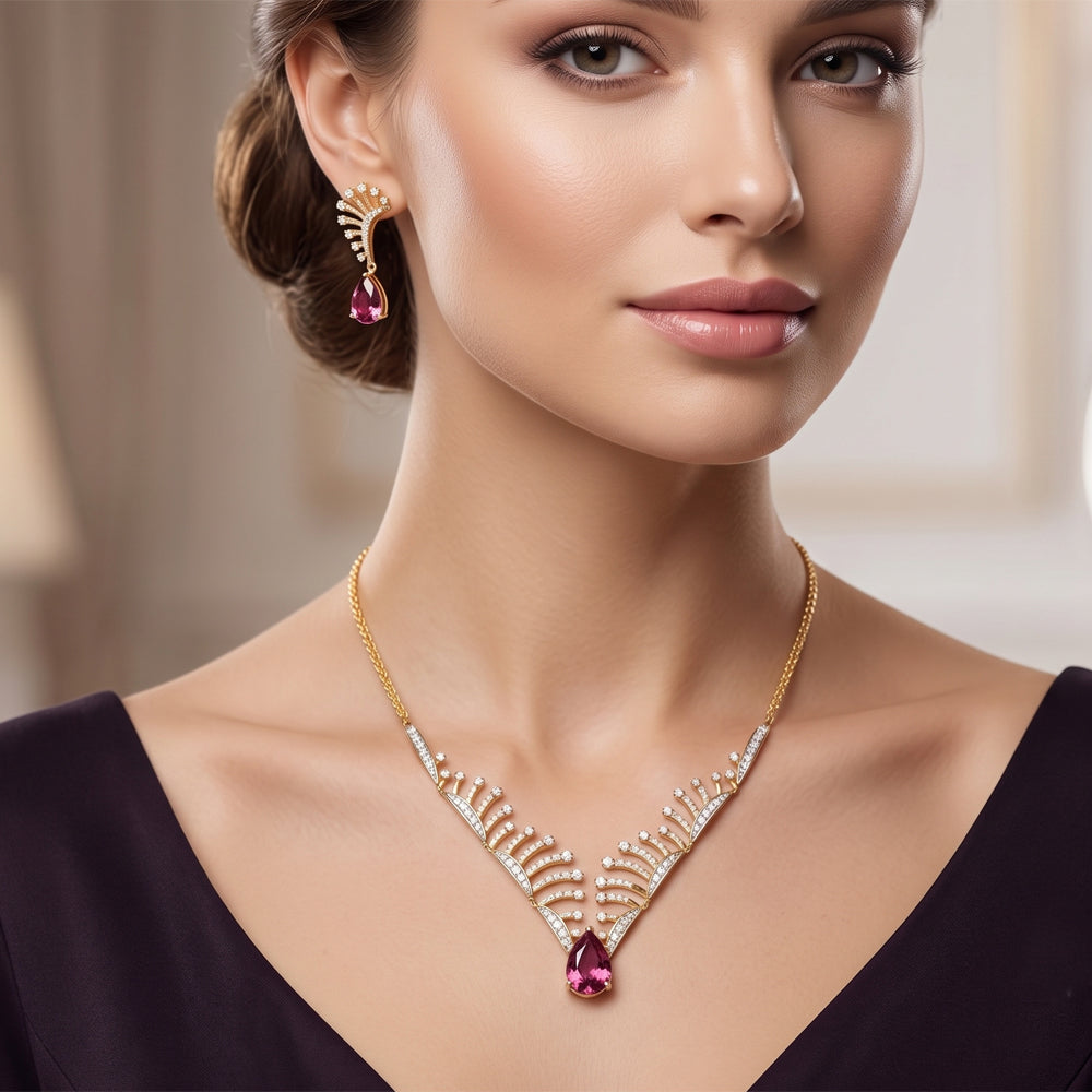 Tourmaline & Lab Grown Diamond Necklace Earring Set