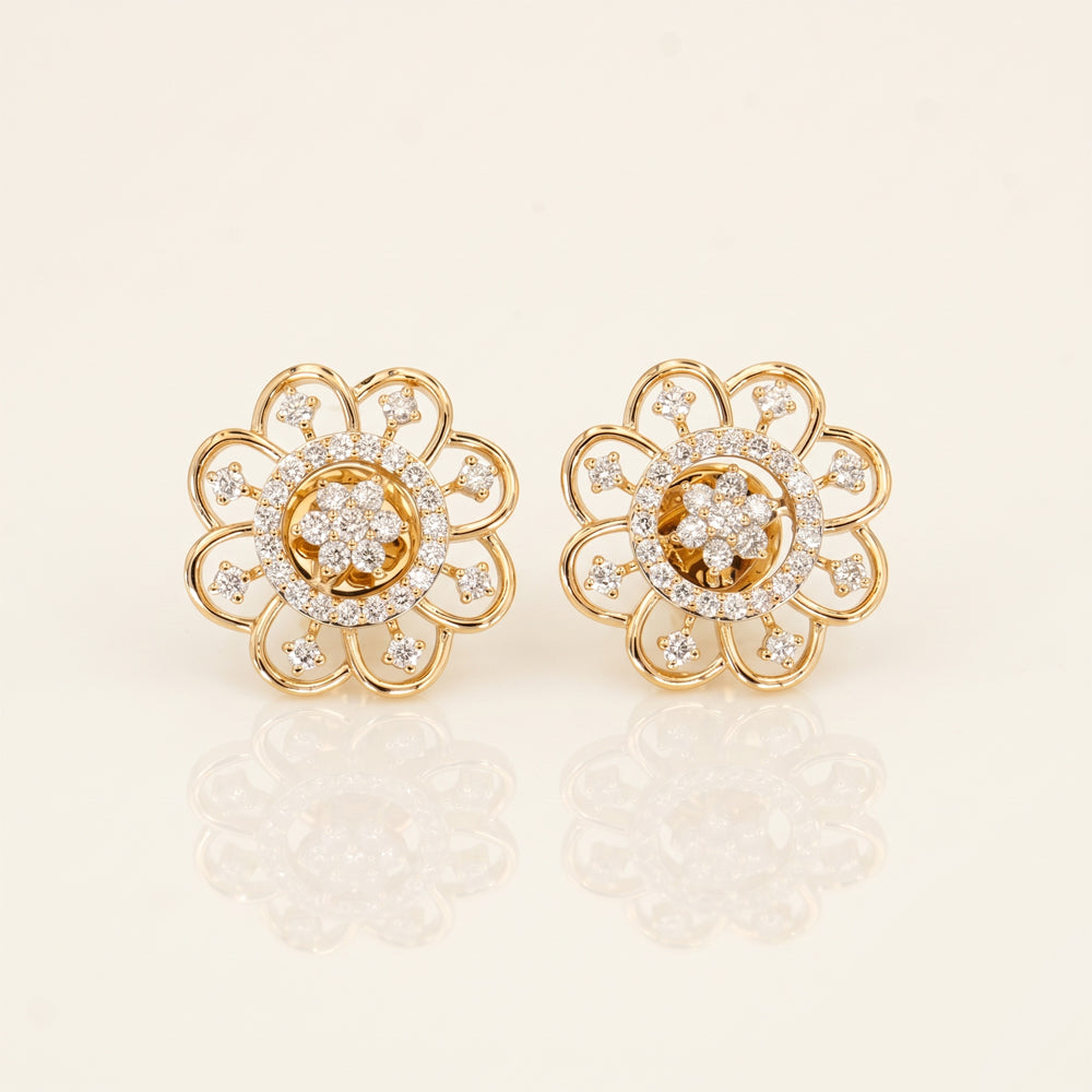 Natural Diamond Floral Stud Earrings