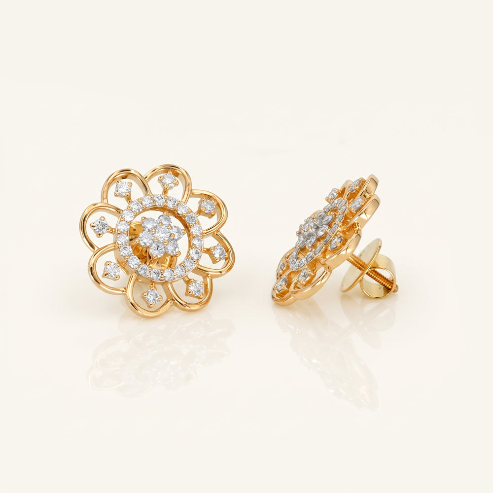 Natural Diamond Floral Stud Earrings