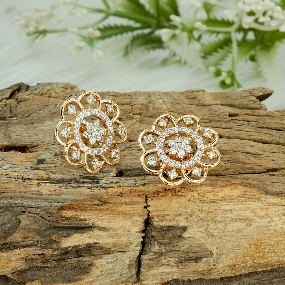 Natural Diamond Floral Stud Earrings