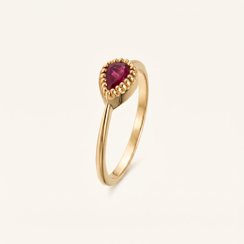 Pear Ruby Beaded Solitaire Ring