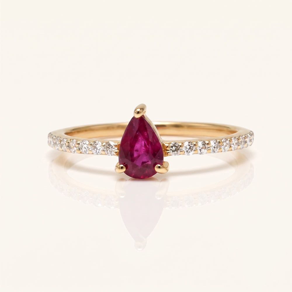 Pear Ruby Natural Diamond Engagement Ring