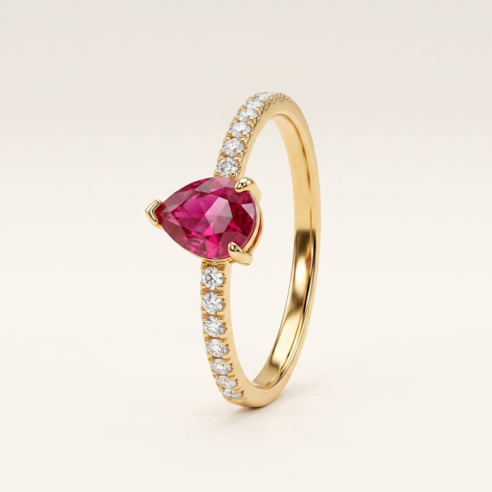 Pear Ruby Natural Diamond Engagement Ring