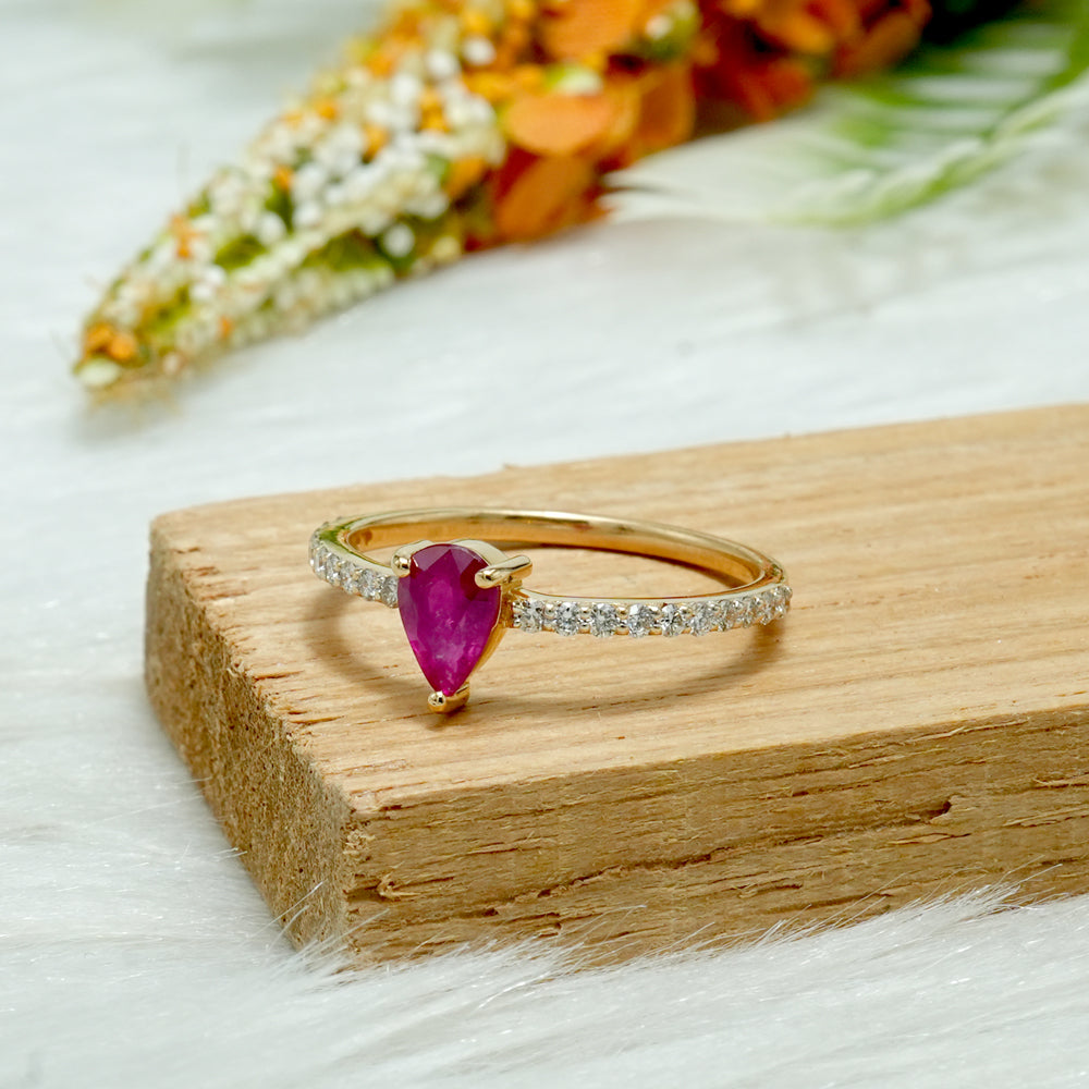 Pear Ruby Natural Diamond Engagement Ring
