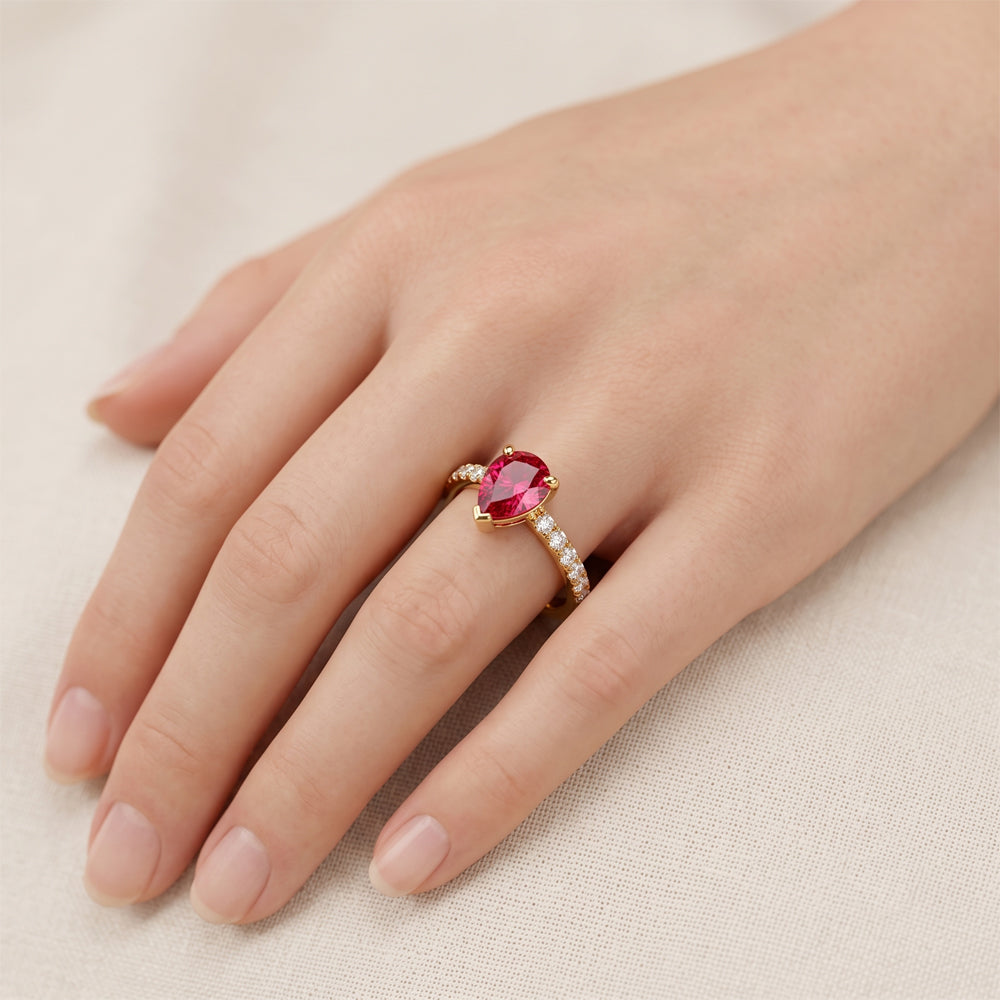 Pear Ruby Natural Diamond Engagement Ring