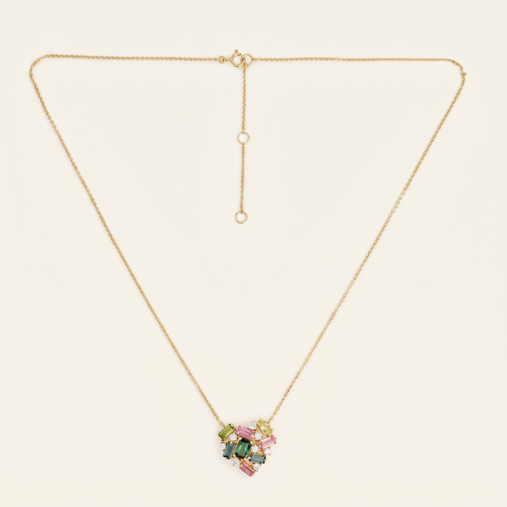 Multicolour Tourmaline Lab Grown Diamond Necklace
