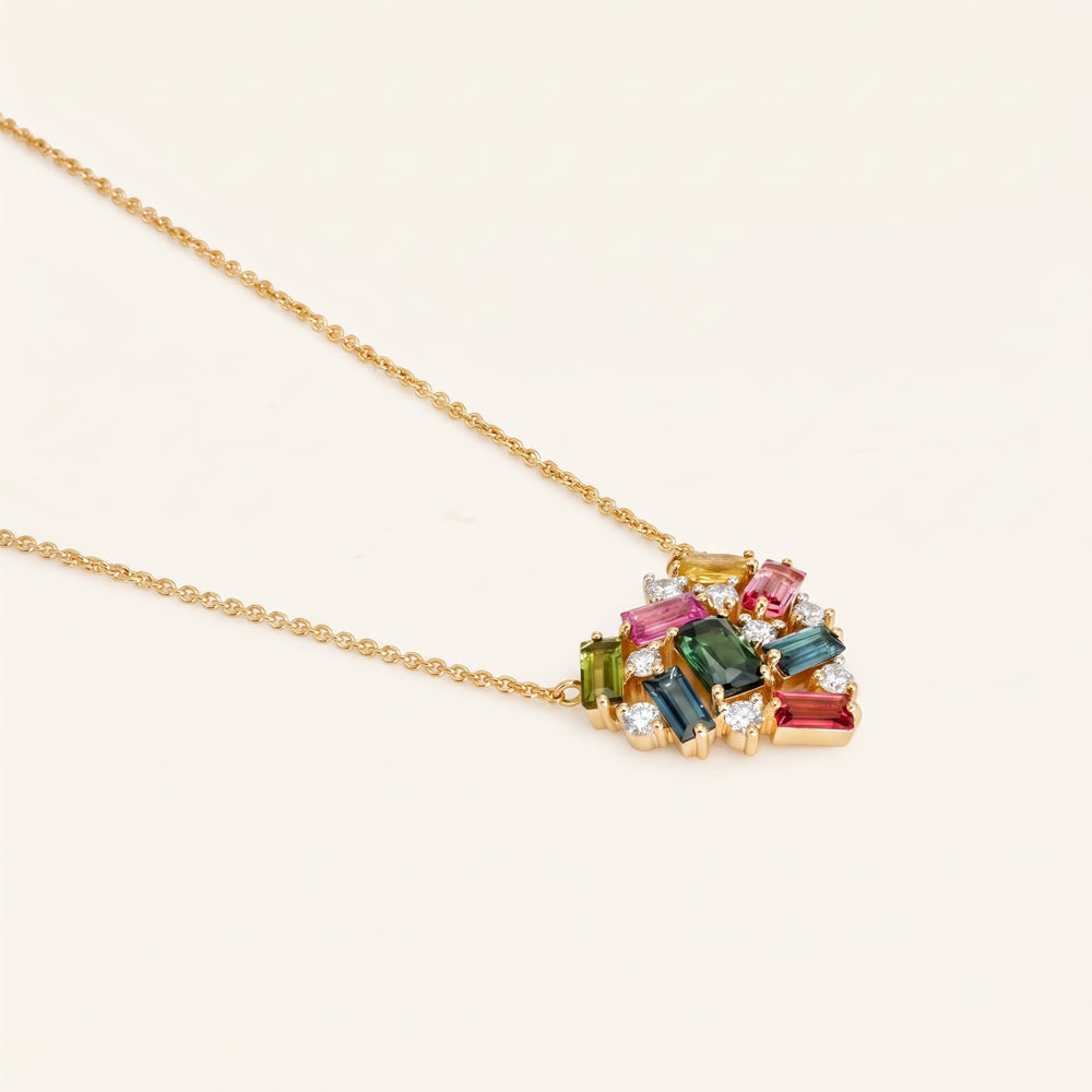 Multicolour Tourmaline Lab Grown Diamond Necklace