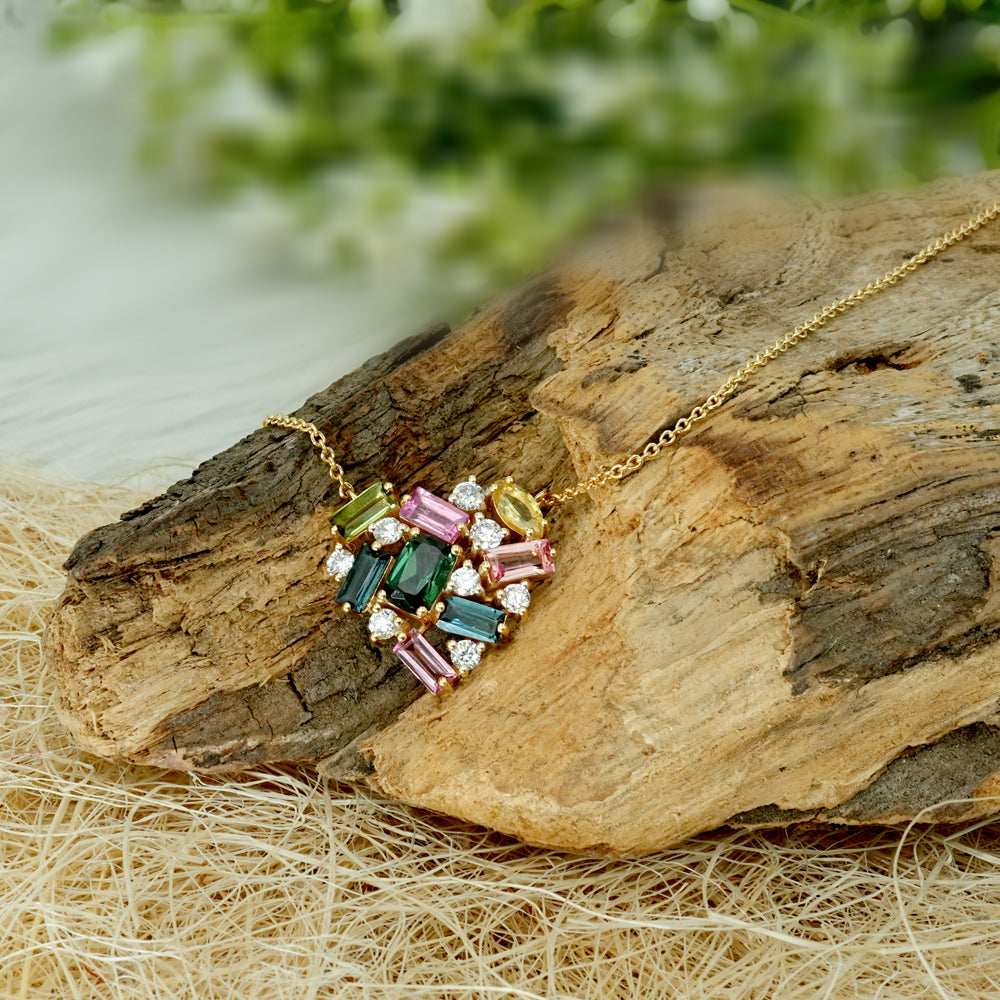 Multicolour Tourmaline Lab Grown Diamond Necklace