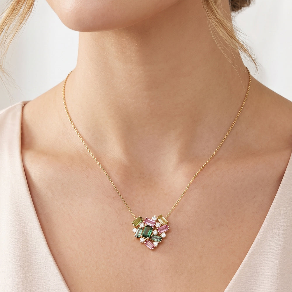 Multicolour Tourmaline Lab Grown Diamond Necklace