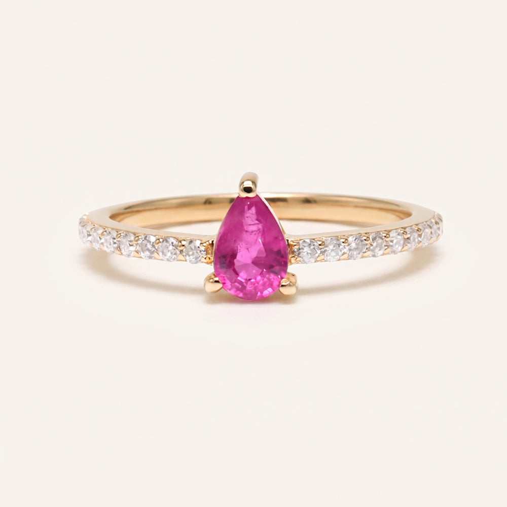 Pear Ruby Moissanite Engagement Ring