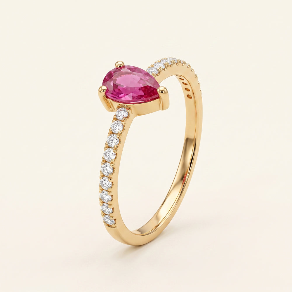 Pear Ruby Moissanite Engagement Ring