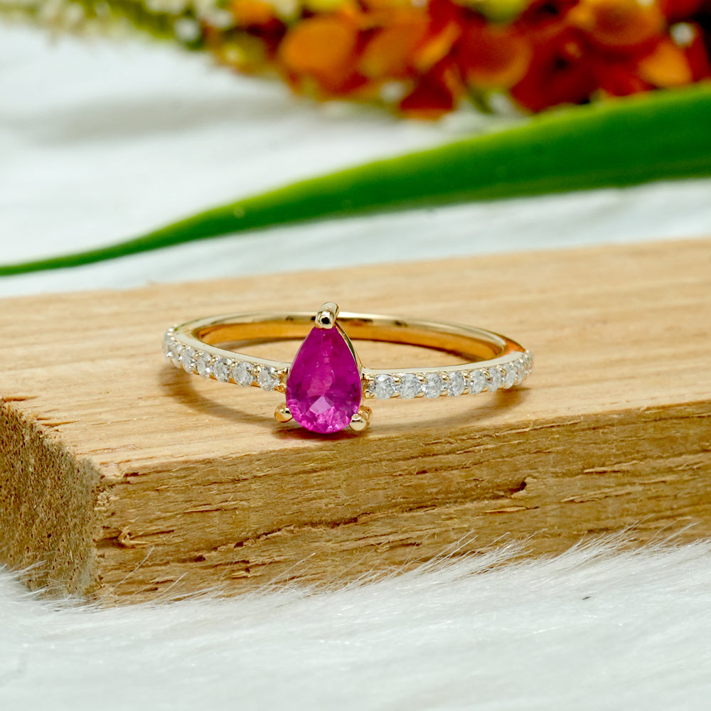 Pear Ruby Moissanite Engagement Ring