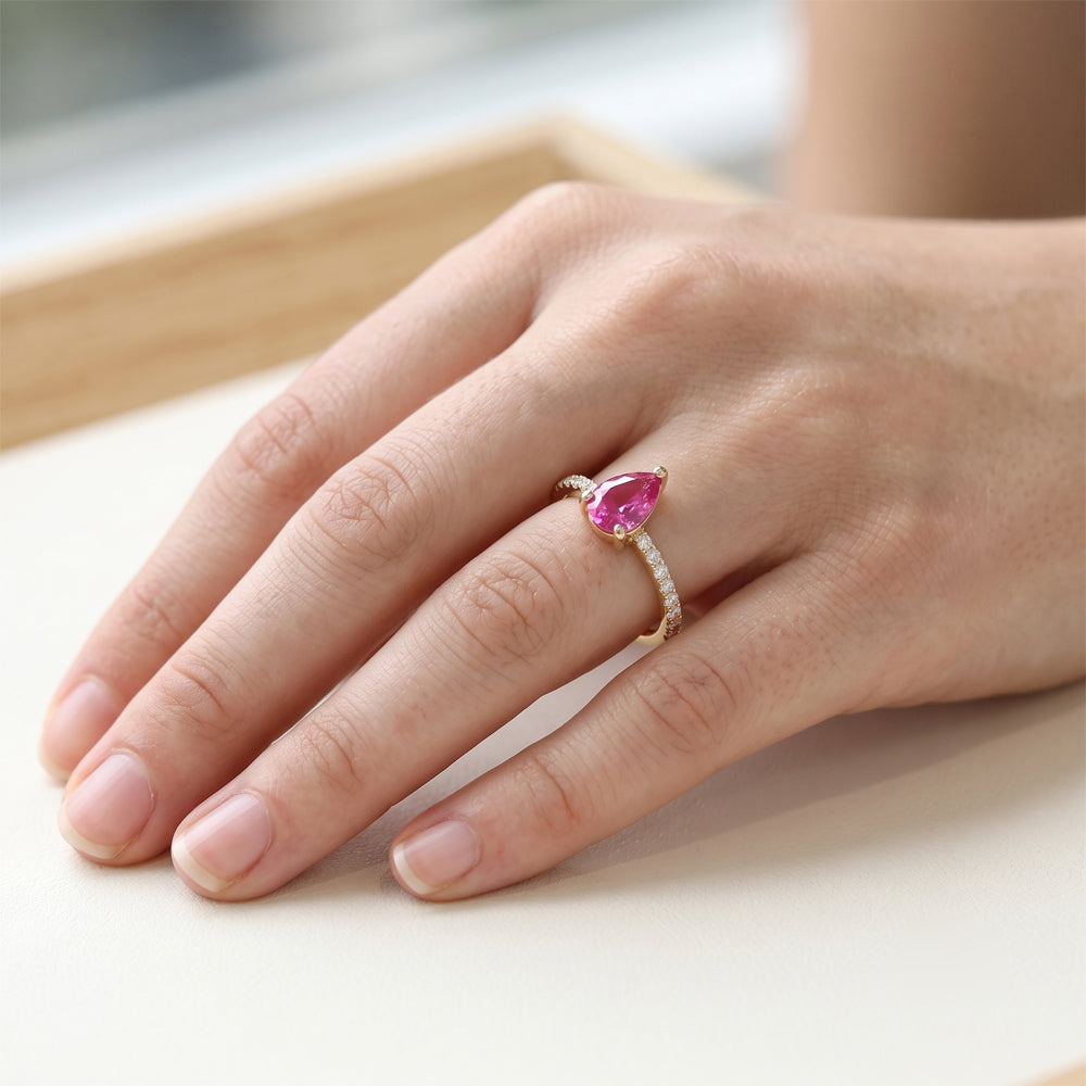 Pear Ruby Moissanite Engagement Ring