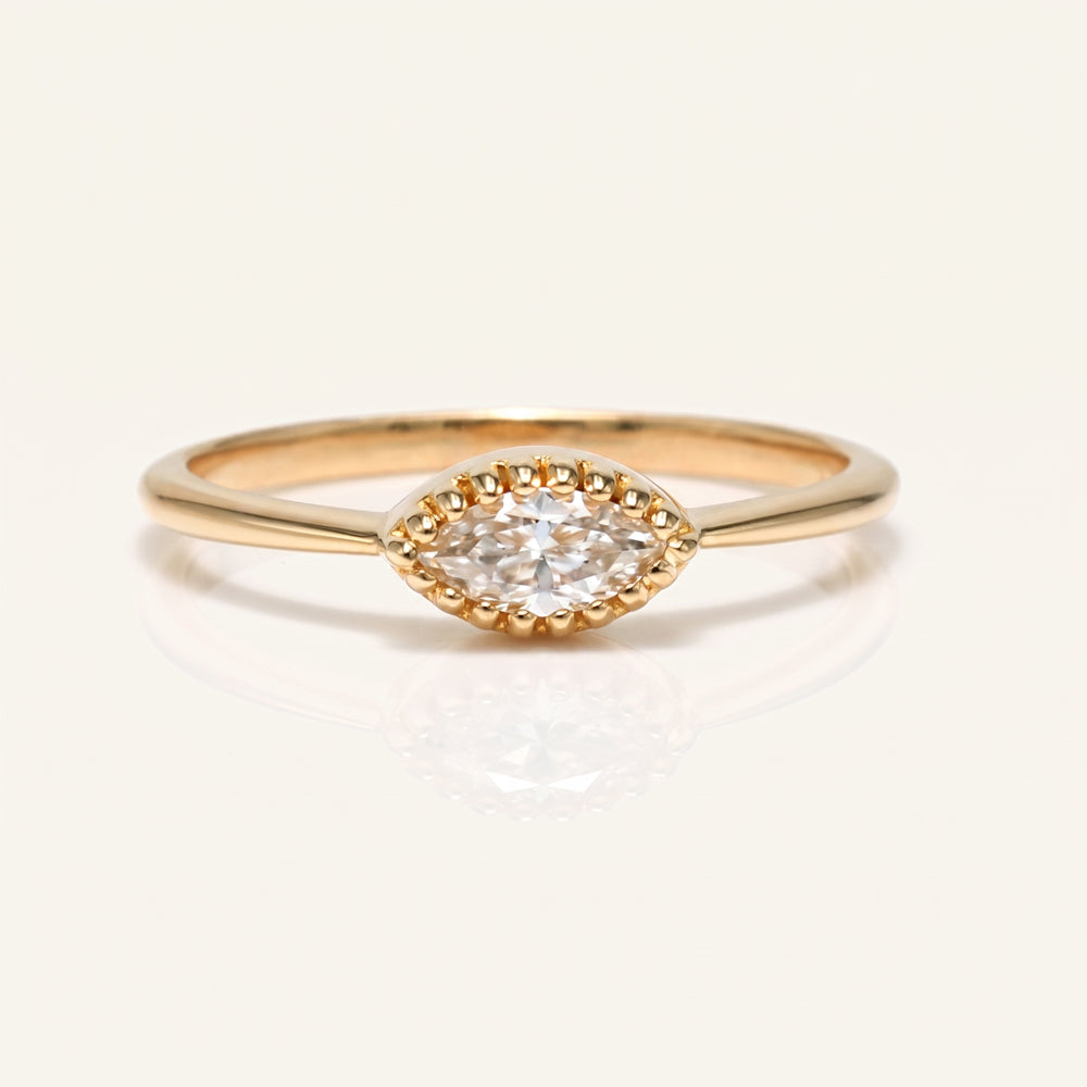 Marquise Moissanite Beaded Solitaire Ring