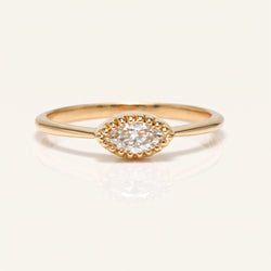 Marquise Moissanite Beaded Solitaire Ring