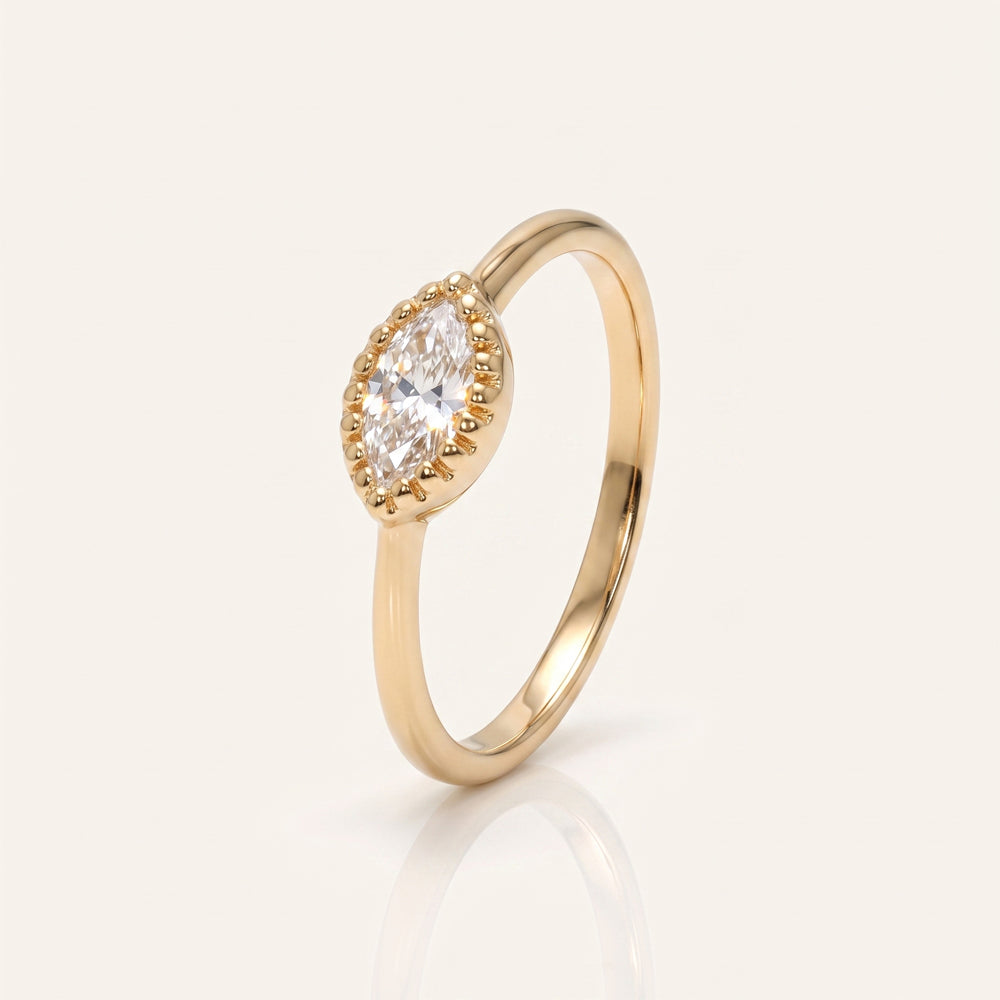 Marquise Moissanite Beaded Solitaire Ring