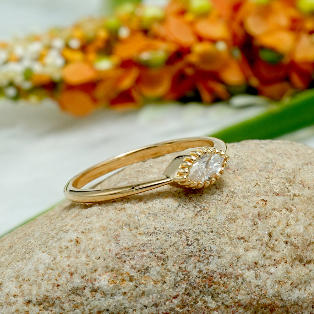 Marquise Moissanite Beaded Solitaire Ring