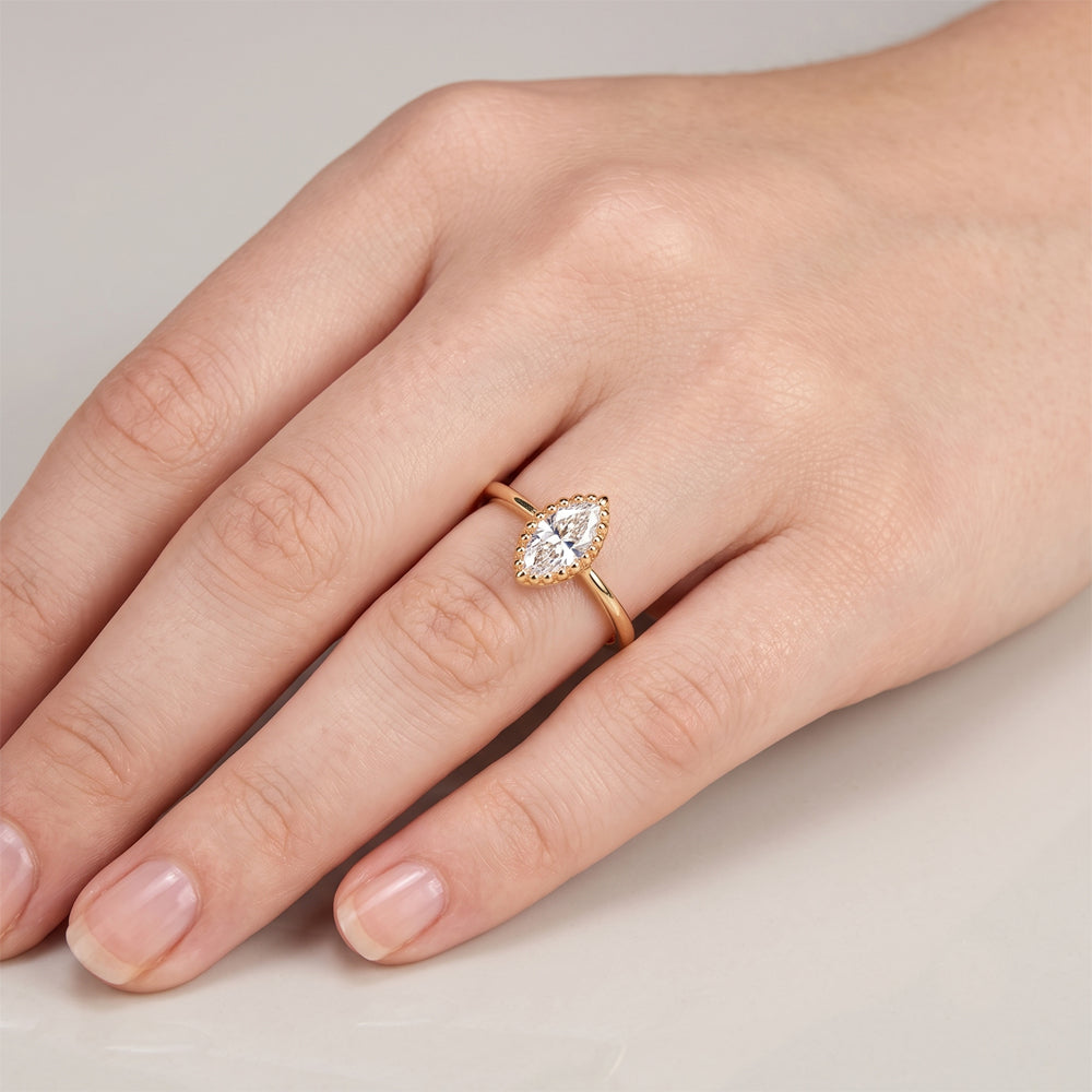 Marquise Moissanite Beaded Solitaire Ring